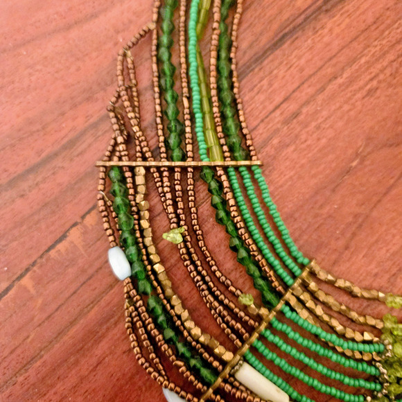 Handmade Green Gold Tribal Necklace Boho - Picture 9 of 10